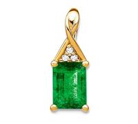 JewelryWeb 5.9mm 14ct Solid Yellow Gold Rectangle Emerald and Diamond Pendant Necklace-Pendant for Women