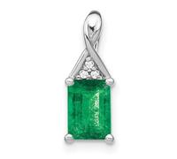 JewelryWeb 5.9mm 14ct White Gold Rectangle Emerald and Diamond Pendant Necklace-Pendant for Women