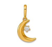 JewelryWeb 5mm 14ct Solid Yellow Gold Polished Cubic Zirconia Celestial Moon Pendant Necklace-Pendant for Women