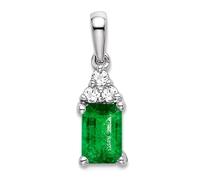JewelryWeb 5mm 14ct White Gold Rectangle Emerald and Diamond Pendant Necklace-Pendant for Women