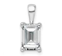 JewelryWeb 6.9mm 14ct White Gold 2 Weight Carat Lab Grown Diamond SI+ G+ Emerald 4 Prong Pendant Necklace-Pendant for Women