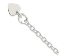 JewelryWeb 6mm 925 Sterling Silver Polished Love Heart Charm Bracelet 8.5 Inch-Charm-Bracelet for Women