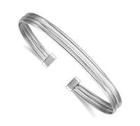 JewelryWeb 6mm 925 Sterling Silver Rhodium Plated Polished and Grooved 3-row Flexible Cuff Stackable Bangle Bracelet Cuff Bracelet for Women