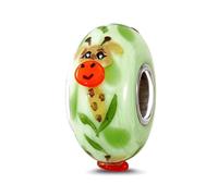 JewelryWeb 7.44mm 925 Sterling Silver Reflections Hand Painted Giraffe Green Glass Bead Charm Pendant Necklace for Women