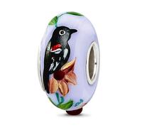JewelryWeb 7.8mm 925 Sterling Silver Polished Hand-painted Reflections Blue Bye Bye Blackbird Fenton Glass Bead Charm Pendant Necklace for Women