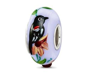 JewelryWeb 7.8mm 925 Sterling Silver Polished Hand-painted Reflections Blue Bye Bye Blackbird Fenton Glass Bead Charm Pendant Necklace for Women
