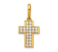 JewelryWeb 8.2mm 14ct Solid Yellow Gold Polished CZ Simulated Diamond Latin Religious Faith Cross Pendant Necklace-Pendant for Women