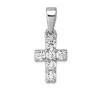 JewelryWeb 8.2mm 925 Sterling Silver Rhodium Plated Teen CZ Simulated Diamond Religious Faith Cross Pendant Necklace-Pendant