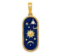 JewelryWeb 8.88mm 14ct With White Rhodium Polished Enamel Sun and Celestial Moon Charm Pendant Necklace for Women
