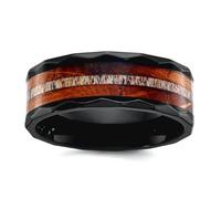 JewelryWeb 8mm Black Zirconium Polished Faceted With Wood and Deer Antler Inset Band Size 9.5-Band Style Ring for Women and Men