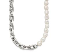 JewelryWeb 8mm Stainless Steel Polished Open Link Half Baroque Pearl + 5 Centimeters Necklace 51 Centimeters Pendant-Necklace for Women