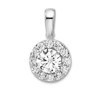JewelryWeb 9.05mm 14ct White Gold 3/4 Weight Carat Lab Grown Diamond SI+ G+ Round Halo Pendant Necklace-Pendant for Women