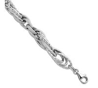 JewelryWeb 9.25 To 11mm 925 Sterling Silver Rhodium Plated Polished and Textured Fancy Link Bracelet-Link-Bracelet for Women