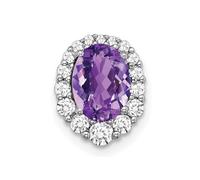 JewelryWeb 9.3mm 14ct White Gold Oval Amethyst and Diamond Halo Chain Slide Chain Necklace for Women and Men