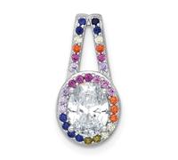 JewelryWeb 9.5mm Ss Rhodium Plated Polished Multicolor CZ Simulated Diamond Oval Halo Chain Slide Pendant Chain Necklace for Women and Men