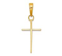 JewelryWeb 9.6mm 14ct Solid Yellow Gold 3 d and Polished Stick Religious Faith Cross Charm Pendant Necklace for Women