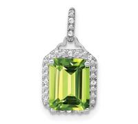 JewelryWeb 9.6mm 14ct White Gold Emerald-Cut Peridot and Diamond Halo Pendant Necklace-Pendant for Women