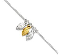 JewelryWeb 925 Sterling Silver and Gold-tone Polished Beaded Feather With 3 Centimeters Anklet 23 Centimeters 1mm Wide Anklet for Women