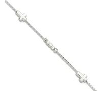 JewelryWeb 925 Sterling Silver Fancy Bead and Religious Faith Cross With 3 Centimeters Extension Bracelet 18 Centimeters Link-Bracelet for Women