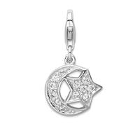 JewelryWeb 925 Sterling Silver Fancy Lobster Closure Rhodium Plat Polished Cubic Zirconia Celestial Moon and Star Charm Pendant Necklace for Women