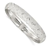 JewelryWeb 925 Sterling Silver Flexible Safety clasp Polished Sparkle Cut and Textured Adjustable Bangle Bracelet 11mm Wide Cuff-Bracelet for Women