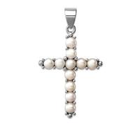 JewelryWeb 925 Sterling Silver Polished back 46 Centimeters Rhodium Plated Large Freshwater Cultured Pearl Religious Faith Cross Necklace 42x25mm Wide Pendant Necklace for Women