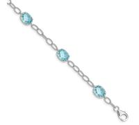 JewelryWeb 925 Sterling Silver Polished Fancy Lobster Closure Aqua Blue Cubic Zirconia Textured Link Bracelet 7.5 Inch-Lobster Claw-Link-Bracelet for Women