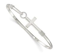 JewelryWeb 925 Sterling Silver Polished Religious Faith Cross Pendant Necklace Bangle Bracelet 14.15mm Wide Cuff-Bracelet for Women