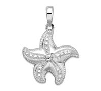 JewelryWeb 925 Sterling Silver Polished Sparkle Cut Sea shell Nautical Starfish Pendant Necklace 27.97mm long-Pendant for Women