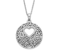 JewelryWeb 925 Sterling Silver Polished Spring-Ring Artisan Oxidized Antiqued CZ Simulated Diamond The Love Heart Of a Family 18inch-Heart Necklace 24.4mm Wide Pendant-Necklace for Women