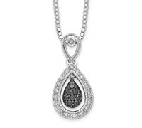 JewelryWeb 925 Sterling Silver Prong set Spring-Ring Rhodium Plated Black White Diamond Teardrop Pendant Necklace 10mm Wide-Pendant for Women