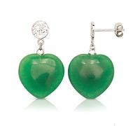 Jewelryweb 925 Sterling Silver/Rhodium Love Heart Green Jade Drop Dangle Asian Script Earrings (15mm X 26mm)-Dangle Earring for Women