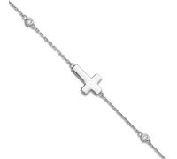 JewelryWeb 925 Sterling Silver Rhodium Plated Cubic Zirconia Sideways Religious Faith Cross With 3 Centimeters Extension Bracelet 20 Centimeters Link-Bracelet for Women