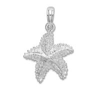 JewelryWeb 925 Sterling Silver Rhodium Plated Polished Beaded Sea shell Nautical Starfish Pendant Necklace 23.45mm long-Pendant for Women