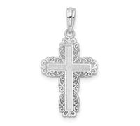JewelryWeb 925 Sterling Silver Rhodium Plated Polished Lace Border Latin Religious Faith Cross Pendant Necklace-Pendant for Women