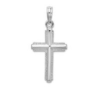 JewelryWeb 925 Sterling Silver Rhodium Plated Polished Striped Border Latin Religious Faith Cross Pendant Necklace-Pendant for Women