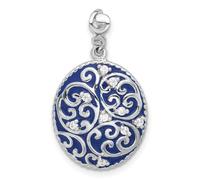JewelryWeb 925 Sterling Silver Rhodium Plated Polished Swirl Blue Enamel Cubic Zirconia Oval Pendant Necklace 29.1x16.9mm Wide 5.1mm Thick-Pendant for Women