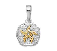 JewelryWeb 925 Sterling Silver Rhodium Plated Sand Dollar With 14ct Sea shell Nautical Starfish Pendant Necklace 17.84mm long-Pendant for Women