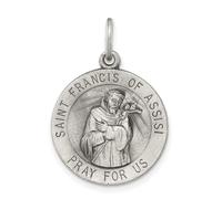 JewelryWeb 925 Sterling Silver Solid Satin Artisan Oxidized St.Francis Of Assisi Medal Charm 18mm Made in the USA Pendant Necklace for Women