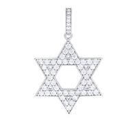 JewelryWeb 925 Sterling Silver Unisex Cubic Zirconia Religious Judaica Star of David Symbol-Religious Charm Pendant Necklace 40.6x25.5mm Wide-Pendant for Women