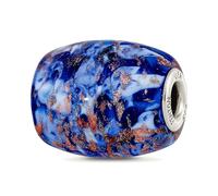 JewelryWeb Polished Ster.silver Reflections Blue With Glitter Danube Fenton Glass Bead Charm Pendant Necklace for Women