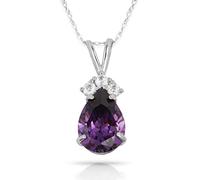 JewelryWeb Solid 14ct Beautiful White Gold CZ Three Stones On Top Pendant Necklace (12 Colors) (february)-Pendant for Women