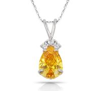 JewelryWeb Solid 14ct Beautiful White Gold CZ Three Stones On Top Pendant Necklace (12 Colors) (november)-Pendant for Women