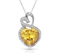 JewelryWeb Solid 14ct Beautiful White Gold Dual Love Heart shaped CZ Pendant Necklace (12 Colors) (november)-Pendant for Women
