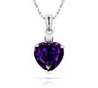JewelryWeb Solid 14ct Beautiful White Gold Love Heart shaped Cubic Zirconia Pendant Necklace (12 Colors) (february)-Pendant for Women