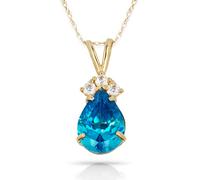 JewelryWeb Solid 14ct Beautiful Yellow Gold CZ Three Top Stones Pendant Necklace (12 Colors) (december)-Pendant for Women