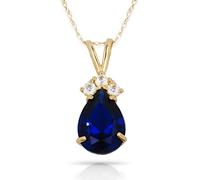 JewelryWeb Solid 14ct Beautiful Yellow Gold CZ Three Top Stones Pendant Necklace (12 Colors) (september)-Pendant for Women