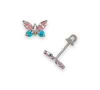 Jewelryweb Solid 14ct White Gold Color Or Clear Cubic Zirconia Butterfly Angel Wings Screw Back Stud Earrings-Stud Earring for Women