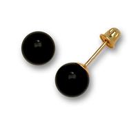 Jewelryweb Solid 14ct Yellow Gold Simulated Black Onyx Ball Stud Screw Back Earrings (5 Sizes) (8mm)-Ball Earring for Women
