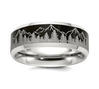 JewelryWeb Stainless Steel Brushed Center With Laser Design Mountains 8mm Band Size 12.5 Ring for Women and Men